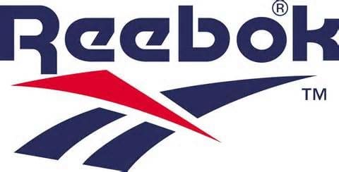 Close-up of the Reebok logo with red and blue elements.