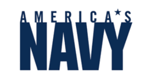 Partial logo of the American Navy in bold navy blue text.