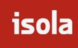 Partial close-up of white text on a red background.