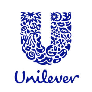 Unilever logo featuring a stylized blue 'U' with various icons inside.