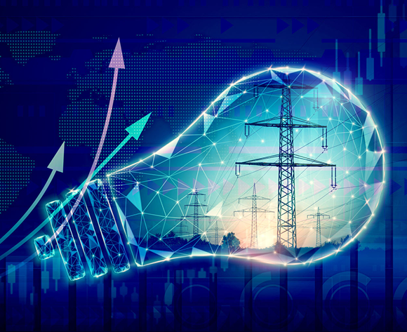 A glowing light bulb with arrows and graphs symbolizing innovation and growth.